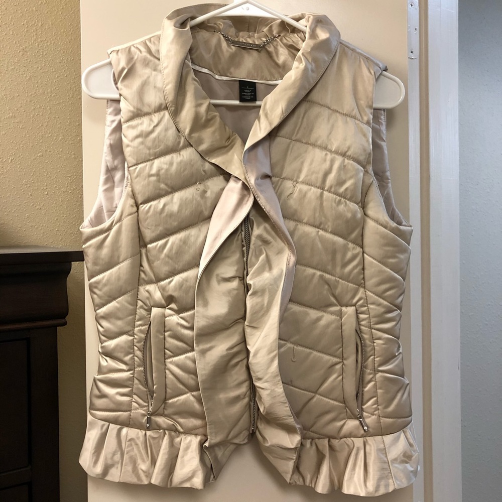 Satin like Champagne vest with ruffle details